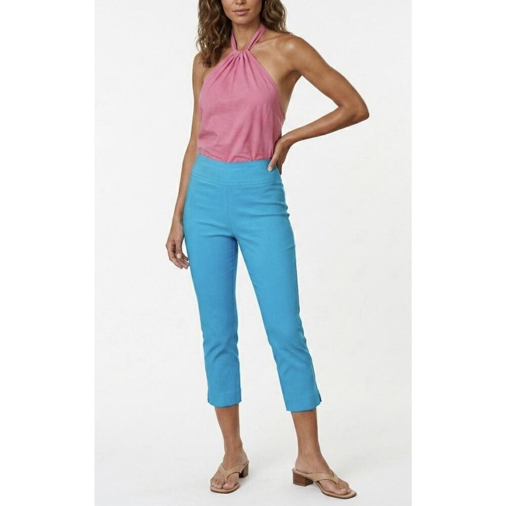 Peck & Peck Turquoise Slim Fit Cropped Ankle Slit Stretch Resort Career Office 4